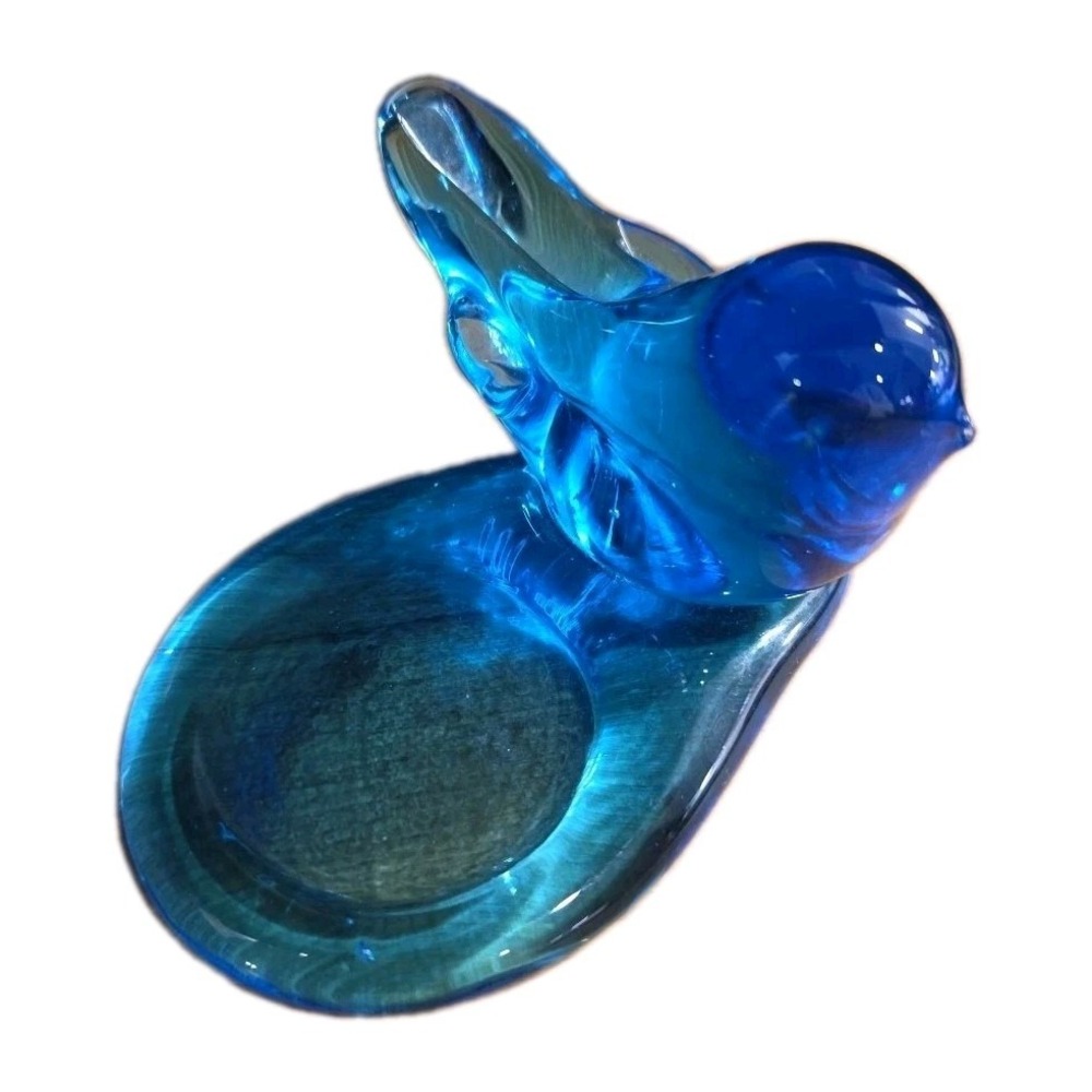 Vintage Bluebird of Happiness Glass Candle Holder EXCELLENT